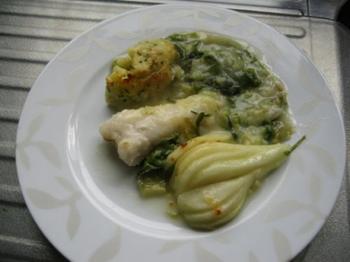 Gegratineerde visfilets met peren en Romeinse sla 3