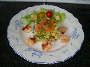 Couscous met grote garnalen en gerookte zalm 3