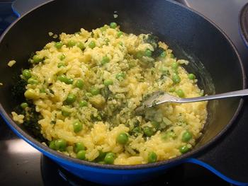 Groene risotto met erwtjes en scampi 2