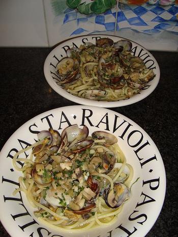 Pasta met tapijtschelpen en champignons 7