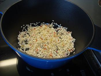 Risotto met peultjes, paprika, sint Jacobschelpen en scampi 3