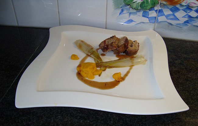 Roulade van fazant met wortelcrème en gekarameliseerde witloof 1
