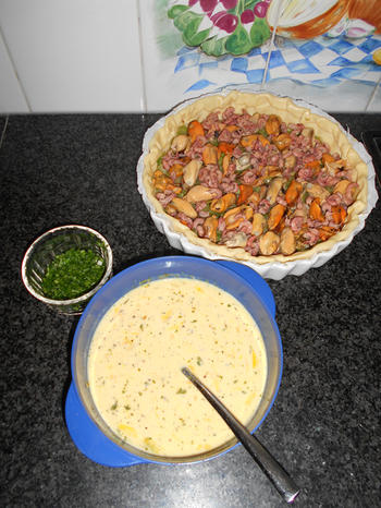 Quiche met mosselen, garnalen en prei 5