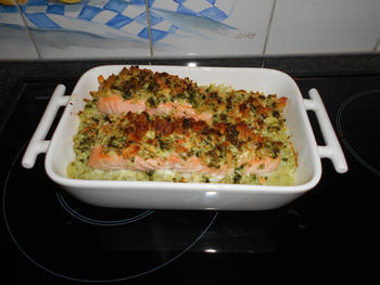 Venkelpuree met zalm en krokant korstje in de oven 6