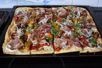 Pizza bianca met ricotta, gegrilde groenten en parmaham , recept , pizza & pasta of •