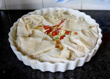 Vegetarische quiche van filodeeg met prei en tomaatjes 10