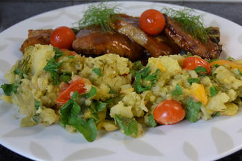 Venkelstamppot met tomaatjes, rucola en lamskoteletjes 10