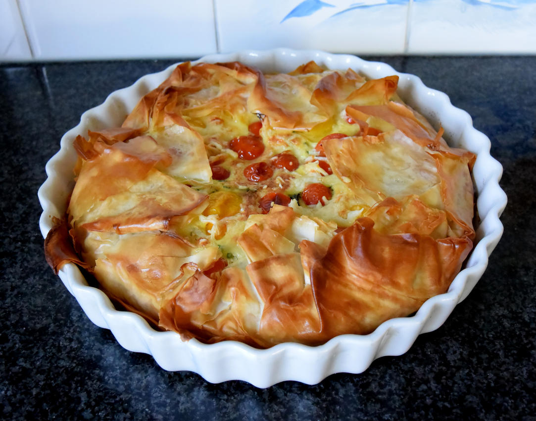 Vegetarische quiche van filodeeg met prei en tomaatjes , recept ...