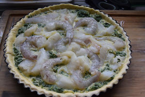 Quiche met spinazie, kabeljauw en scampi 2