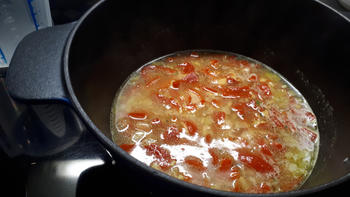 Eenvoudige risotto met scampi, paprika en erwten 5