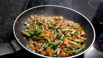 Pasta met spekjes en groentjes 2