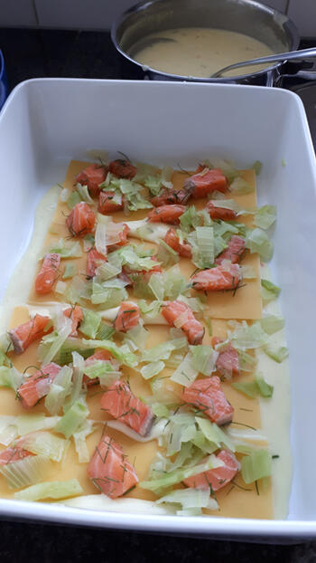 Lasagne met zalm, venkel en kaassaus 8