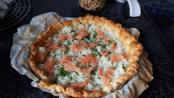 Quiche met bloemkoolrijst en gerookte zalm 3