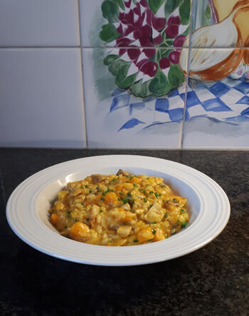 Vegetarische champignon, pompoen risotto 7