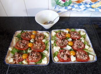 Carpaccio van coeur de boeuf tomaten met grijze garnalen 3