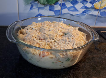 Vegetarische ovenschotel; pasta-knolselder-champignons-kaassaus 10