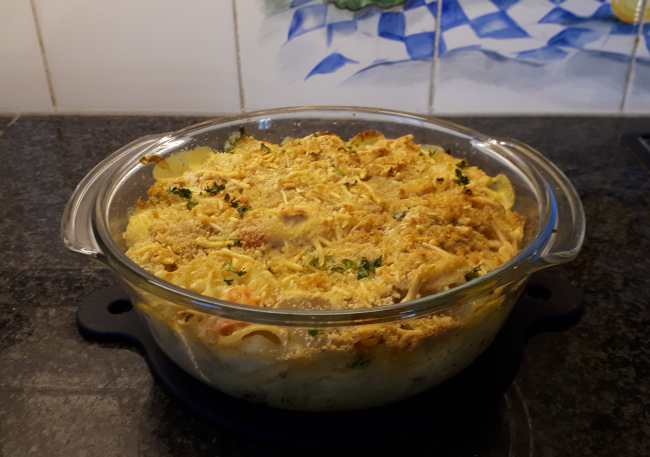 Vegetarische ovenschotel; pasta-knolselder-champignons-kaassaus 1