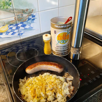 Braadworst met spitskool en aardappelen 4