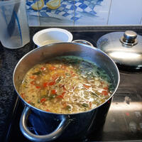 Kippensoep met rode linzen. Turkse soep Kirmizi mercimekli tavuk corbasi 7