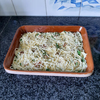 Ovenschotel alla carbonara met gehaktballetjes en pasta 8