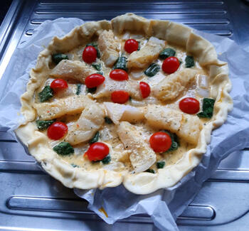 Quiche met kabeljauwfilet, asperges en spinazie 6