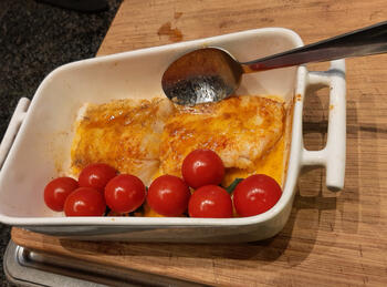 Skrei met prei, spirelli en kerstomaatjes 4