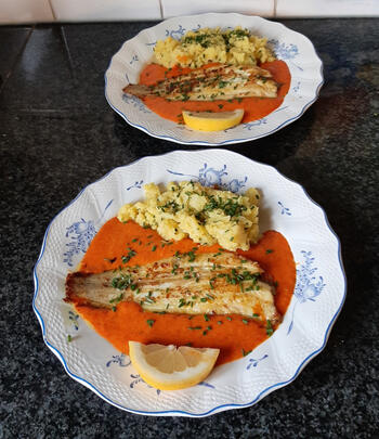 Sliptong met paprikasaus en aardappelpuree 6