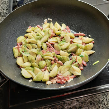 Spirelli carbonara met spruitjes en spekjes 6