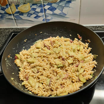 Spirelli carbonara met spruitjes en spekjes 7